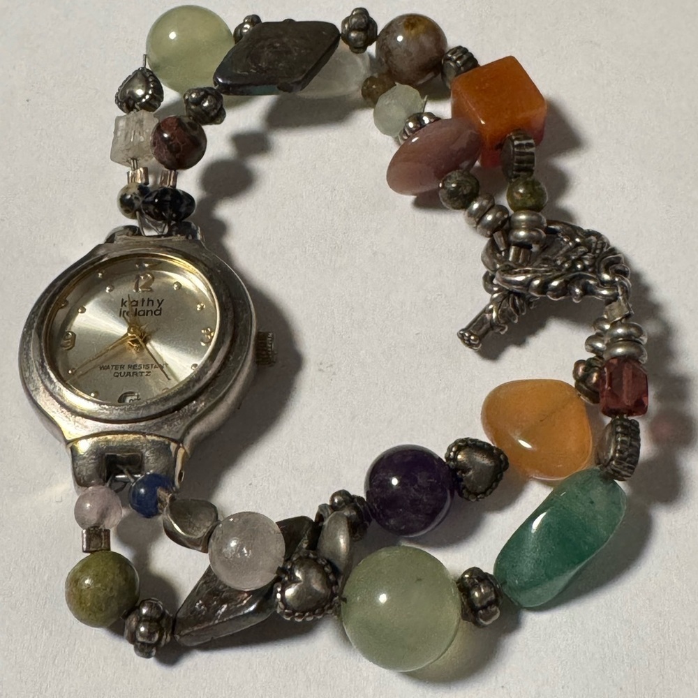 Kathy Ireland Silver Watch with Multicolor Beads